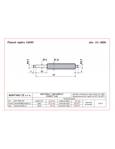 Plynová pružina GF 4/12 - 16030