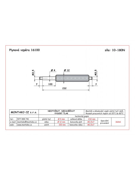 Plynová pružina GF 4/12 - 16100