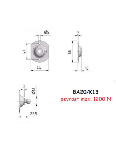 Úchyt na desku s kuličkou BA20/K13