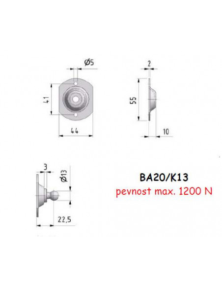 Úchyt na desku s kuličkou BA20/K13