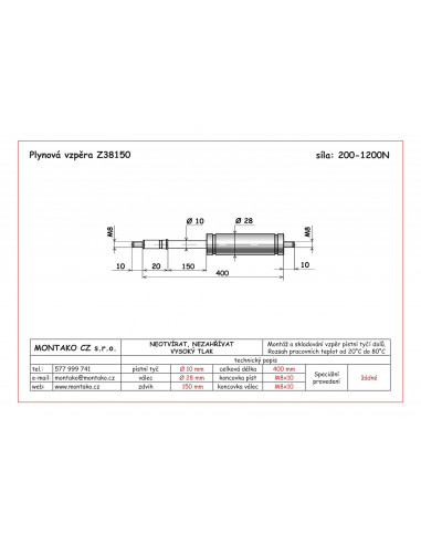 Plynová pružina tažná  10/28 Z38150